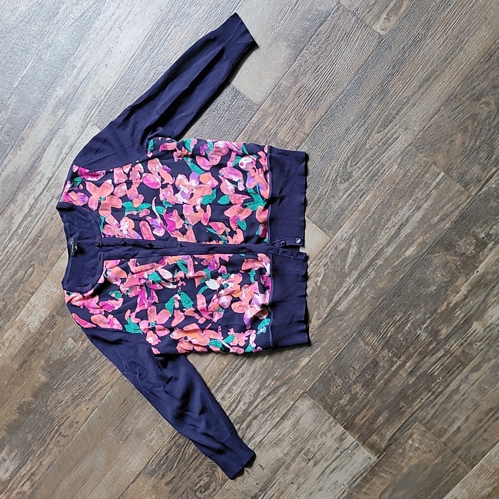 Ann Taylor Floral Sheer Button Front Cardigan